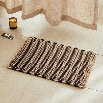 TYUU Waffle Bath Mat, Small Boho Bathroom Rugs Non Slip 24x16 Black & Khaki | Super Absorbent Quick Dry Bath Rug, Non-Slip Backing, Soft Waffle Washable Farmhouse Bathroom Mats, Tub, Shower & Home Decor
