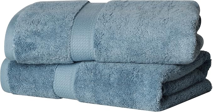 Superior Egyptian Cotton Plush & Absorbent, Bath Towel Set of 2, Denim Blue | Quick Dry, Soft Luxury Towel Set, Bath Essentials for Bathroom, Guest Bath, Spa, 2 Piece Bath, Madeline Towels