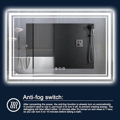 84x40 Inch LED Bathroom Mirror with Lights | Front and Backlit, 3 Colors, Dimmable, Memory, Anti Fog, Shatterproof, Horizontal/Vertical, Lighted Mirrors for Bathroom Wall
