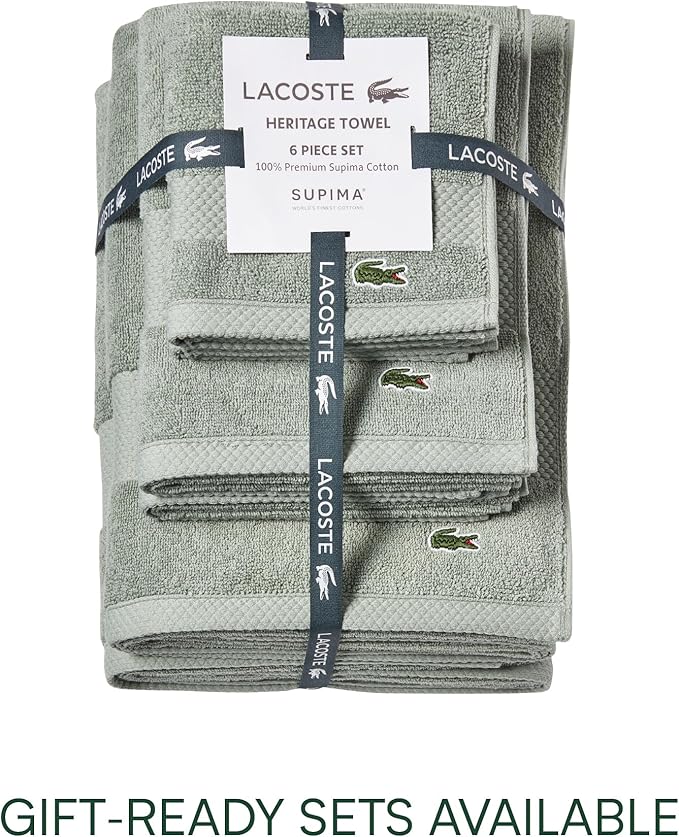 Lacoste Heritage 100% Supima Cotton Wash Cloth, Aloe, 13" x 13" – Highly Absorbent & Quick Drying, Premium Super Soft Bath Towel, Bathroom Essential, Gift for All Occasions, Machine Washable