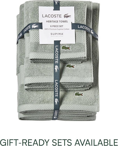 Lacoste Heritage 100% Supima Cotton Wash Cloth, Aloe, 13" x 13" – Highly Absorbent & Quick Drying, Premium Super Soft Bath Towel, Bathroom Essential, Gift for All Occasions, Machine Washable
