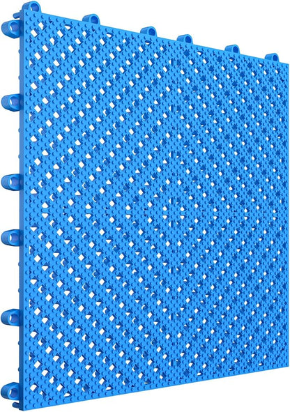 12-Pcs Interlocking Tile, Indoor/Outdoor Drainage Interlocking Floor Tiles 11.8" x 11.8", Anti-Slip Waterproof Soft PVC Splicing Flooring Tile for Garage Patio Pool Bathroom, Blue