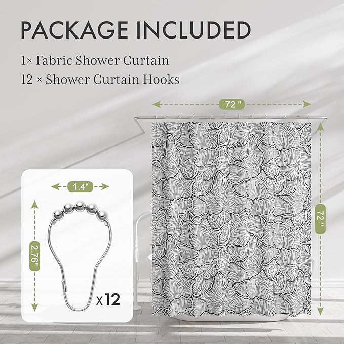 AmazerBath Black and White Shower Curtain, Bathroom Shower Curtain with 12 Shower Curtain Hooks, Rustic Fabric Black and White Shower Curtain Set, 72x72 Inches