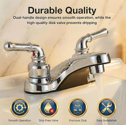Pacific Bay Lynden Bathroom Sink Faucet - Metallic Plating Over Lightweight ABS Plastic (Chrome) - 2 Pack