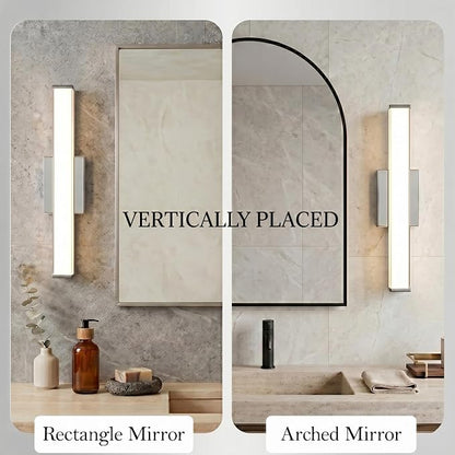 URSOLA 24" Modern LED Bathroom Light Fixtures, Chrome 3CCT Dimmable Bathroom Vanity Light Over Mirror, Bathroom Vanity Bath Bar Lights with Double Layer Acrylic Shade