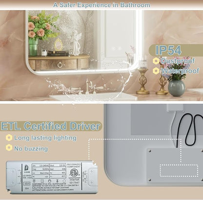 30"x36" Silver LED Bathroom Mirror with Lights,3000K/4500K/6000K | Stepless Dimmable,Anti-Fog,Memory Function,Aluminum Frame Wall Mount Lighted Bathroom Vanity Mirror,ETL Cert‌,IP54 Waterproof