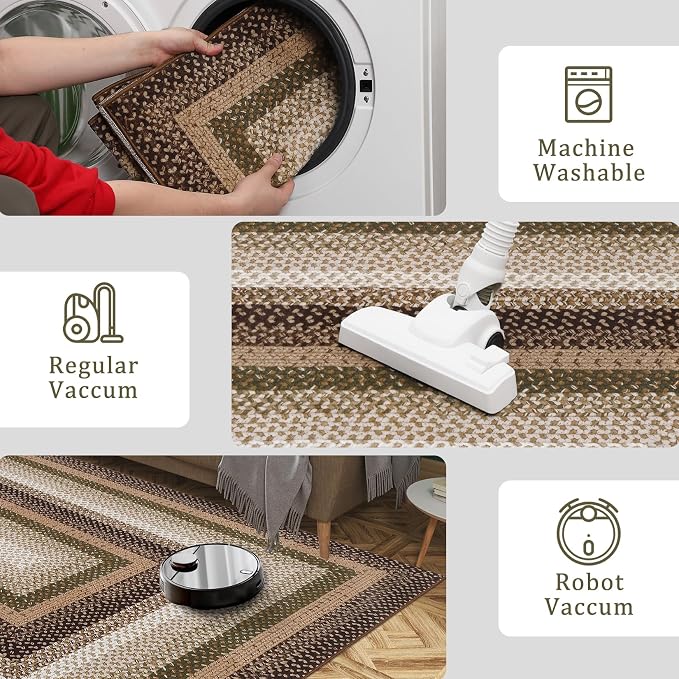 Imitation Braided Collection-Print Washable Area Rug 5x7 Rug for Living Room Modern Area Rug for Bedroom Aesthetic Non Slip Throw Rugs Low Pile Stain Resistant Carpet for Dining Room