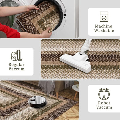 Imitation Braided Collection-Print Washable Area Rug 5x7 Rug for Living Room Modern Area Rug for Bedroom Aesthetic Non Slip Throw Rugs Low Pile Stain Resistant Carpet for Dining Room