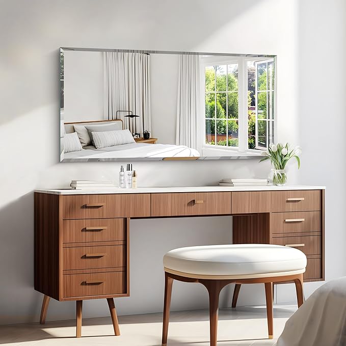 KOCUUY Beveled Mirror, 24x48 Inch Frameless Bathroom Mirror for Over Sink, Upgraded Shatterproof Beveled Unframed Design Mirror for Bathroom, Bedroom, Hang Horizontal/Vertical