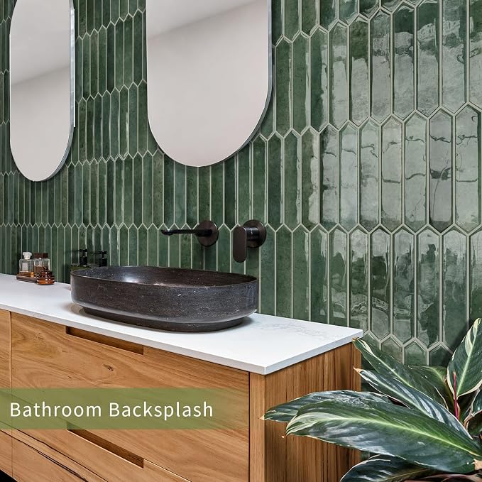 10 Sheets Long Hexagon Tile Peel and Stick Backsplash | Self-Adhesive Wall Tiles Stick on Back Splash for Kitchen, Bathroom, Fireplace,RV(Green,12"×12")