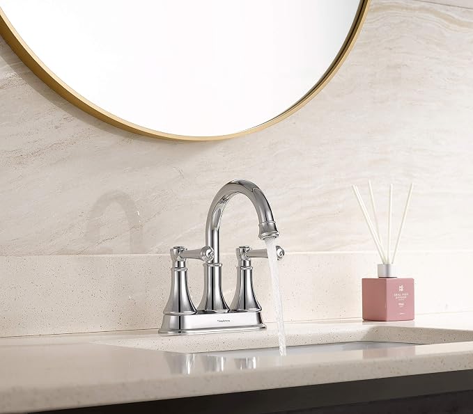 Chrome 4 Inch Centerset Bathroom Sink Faucet 3 Holes with Pop up Drain | TimeArrow High Arc Modern 2-Handle Bathroom Faucet, Vanity Lavatory Faucet with 360° Swivel Stainless Steel Spout, TAF067Y-CP
