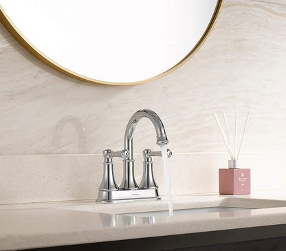 Chrome 4 Inch Centerset Bathroom Sink Faucet 3 Holes with Pop up Drain | TimeArrow High Arc Modern 2-Handle Bathroom Faucet, Vanity Lavatory Faucet with 360° Swivel Stainless Steel Spout, TAF067Y-CP