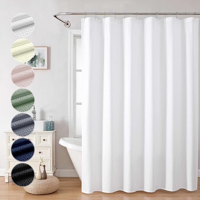 Berry Extra Long White Shower Curtain 96 Inch Long, 3D Embossed Texture Fabric Bathroom Shower Curtain, Large Hotel Bath Curtain with 12 Holes, Washable Cloth Shower Curtains, 72x96, White