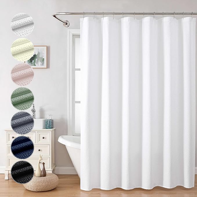 OVZME Berry Extra Long White Shower Curtain 96 Inch Long, 3D Embossed Texture Fabric Bathroom Shower Curtain, Large Hotel Bath Curtain with 12 Holes, Washable Cloth Shower Curtains, 72x96, White