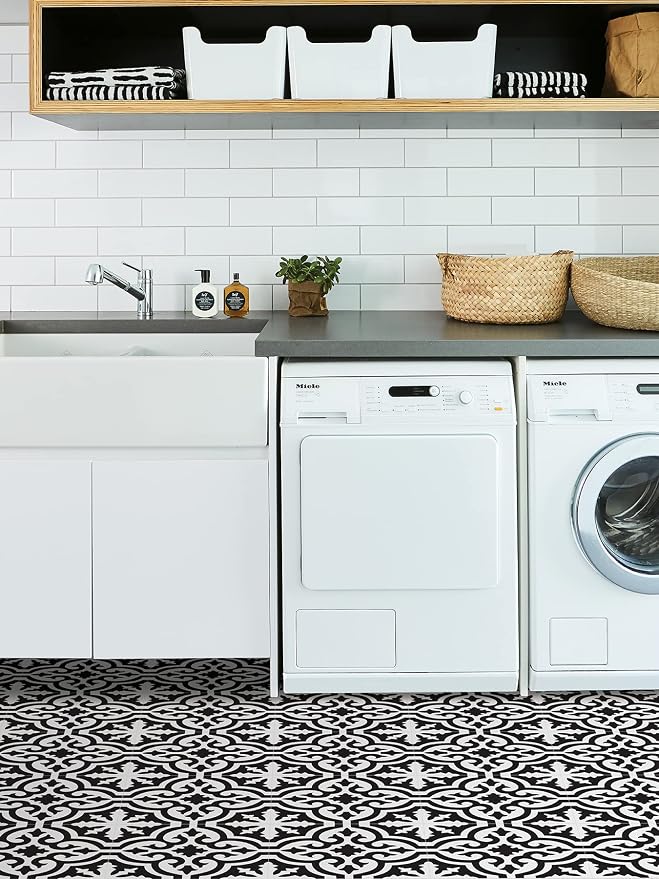 FloorPops Black Parma Peel & Stick Floor Tiles, FP3828