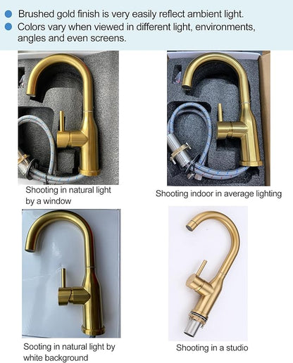 WOWOW Brushed Gold Bar Sink Faucet Single Hole Bar Faucet 1 Handle Small Kithcen Faucet for Wet Bar and RV Sink