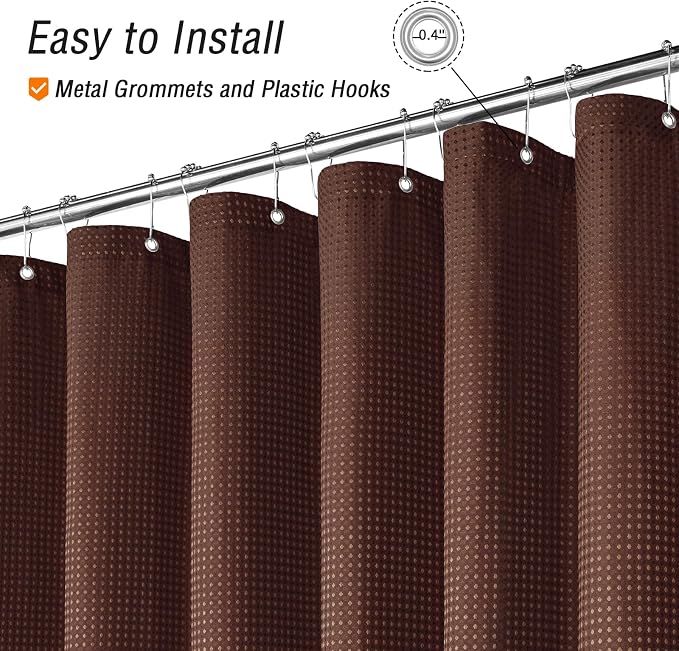 Extra Long Brown Fabric Shower Curtain, 72 x 84 | Tall Cloth-Textured Shower Curtain for Bathroom, Water Repellent, Machine Washable