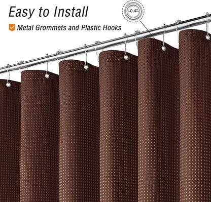 Extra Long Brown Fabric Shower Curtain, 72 x 84 | Tall Cloth-Textured Shower Curtain for Bathroom, Water Repellent, Machine Washable