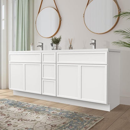 HomeBeyond 72 Inches Bathroom Vanity Base Cabinet Without Sink, Double Sink Top Sturdy Floor Mounted Cabinet with Door & Soft Closing Drawers, White, VA4130-2+VA4112-3