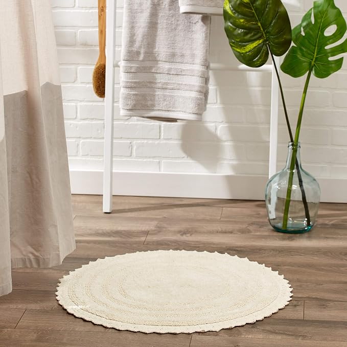 DII Crochet Collection Reversible Bath Mat, Round, 27.5" Diameter, Off-White
