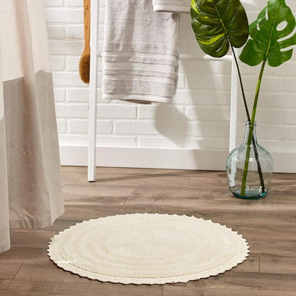 DII Crochet Collection Reversible Bath Mat, Round, 27.5" Diameter, Off-White