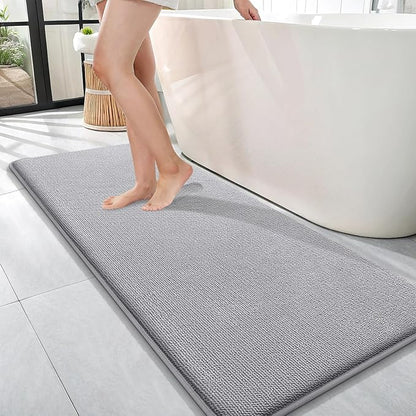 OLANLY Memory Foam Bathroom Runner Rug 47x17, Absorbent Long Bath Mat, Grey | Soft Quick Dry Bath Rugs, Non-Slip Carpet, Machine Washable Mat for Bathroom Floor, Tub and Shower, Home Decor Accessories