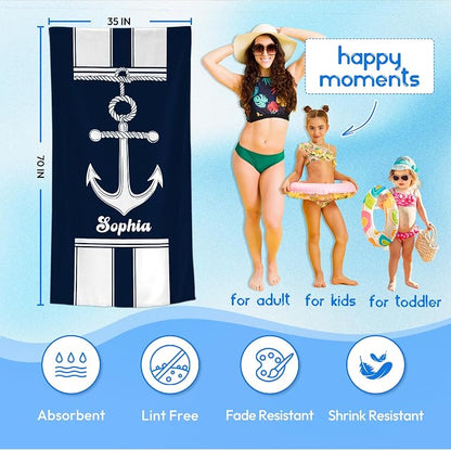 JML Personalized Beach Towel with Name, Custom Anchor Beach Towel, Customized Microfiber Pool Towel, Quick Dry & Absorbent Swim Towel for Adult,Anniversary, Birthday, Summer Holiday,Vacation