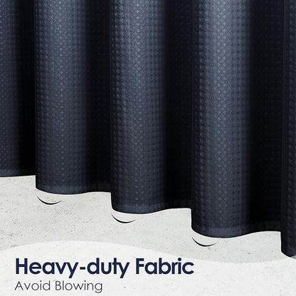 MitoVilla Navy Blue Ombre Waffle Small Stall Shower Curtain 36 x 72, Half Size Fabric Narrow Shower Curtains for Bathroom Decor, 36 inch Weighted Shower Curtain Set with Plastic Hooks