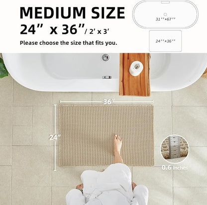 TYUU Waffle Bath Mat, Boho Bathroom Rugs Non Slip, 36x24 Pale Beige | Super Absorbent Quick Dry Bath Rug, Non-Slip Backing, Soft Waffle Washable Farmhouse Bathroom Mats, Tub, Shower & Home Decor