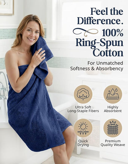 LANE LINEN Bathroom Towel Set 16 Piece Soft Absorbent Quick Dry - Navy | Set Of Towels - Easy-Care, Coordinated Colors, OEKO-TEX Certified, Ring-Spun Durability