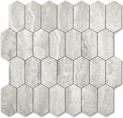 Vamos Tile Long Hexagon Peel and Stick Backsplash Tile - 10 Sheets Stick on Backsplash for Kitchen and Bathroom 12.4 x 12 Inch Beige Slate Look PVC Self Adhesive Mosaic Wall Tiles