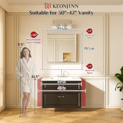 Keonjinn 30" x 30" Black Square Bathroom Mirrors for Over Sink, Aluminum | Safe Tempered Glass, Effortless French Cleat Installation, Clear Reflection, Modern Farmhouse, Black Vanity Mirror for Wall