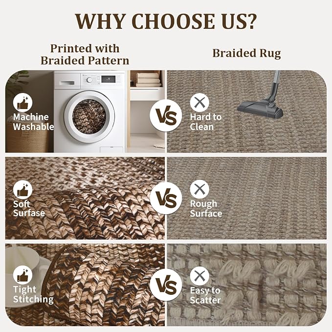 Printed Washable 2x10 Rug Runner Modern Non Slip Kitchen Rugs Indoor Entryway Rug Soft Bath Mat Stain Resistant Carpet for Bedroom Hallway Laundry Nursery 2'x10' Brown