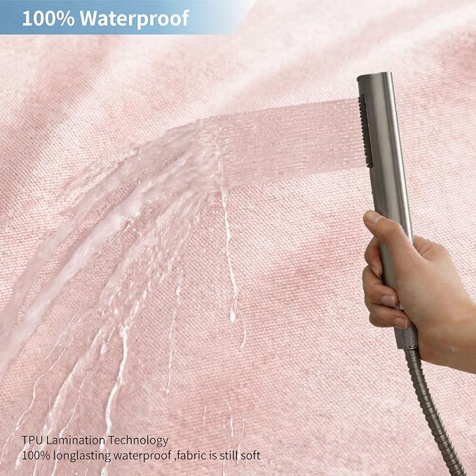 Extra Long Fabric Shower Curtain with Waterproof Layer,72x84,Blush | 2-in-1 Design,Linen Textured,100% Waterproof TPU-Laminated Backing,Magnetic Weighted,Machine Washable,For Bathroom,Hotel