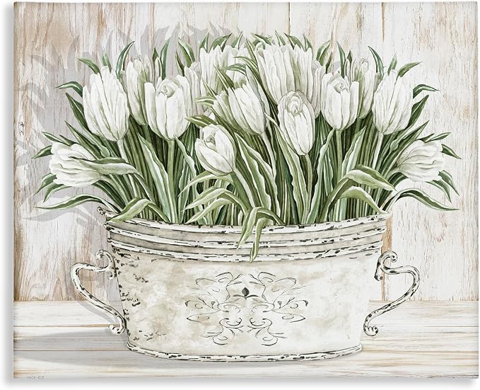 'Fresh White Tulip Flowers Vintage'| Canvas Art | Stupell Industries | 30 x 24 Inches, Easy to Hang and Sturdy, Made in USA, by Cindy Jacobs
