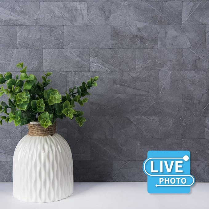 Art3d Peel and Stick Backsplash, Stick on Wall Tile, 10-Pack, Blue Grey | PVC, Self Adhesive, Splash Resistant, Multi-Surface Compatibility, Ideal for Kitchens, Fireplaces, Stair Areas