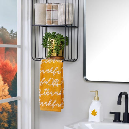SKL Home Fall/Thanksgiving Thankful Script Hand Towel Set-2pc, Yellow | 100% Cotton. Soft & absorbent. Reversible jacquard pattern. Great for the bathroom, kitchen or bar & gifting.