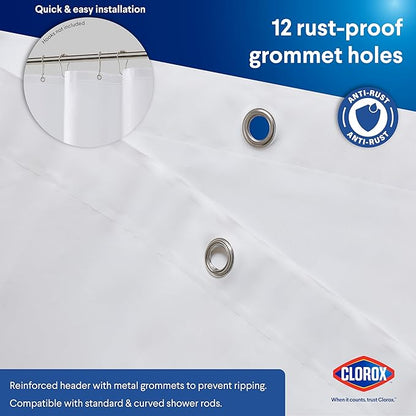 CLOROX Shower Curtain Liner, Premium Lightweight Flexible Waterproof 6g PEVA for Bathroom with Weighted Magnets, Standard Size 72" x 72", White 1 Pack