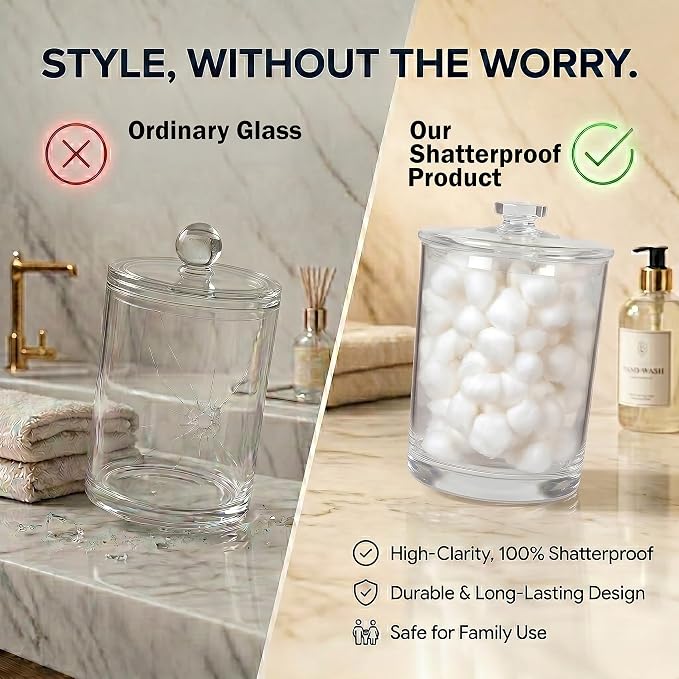 ForPro Clear Acrylic Apothecary Jar with Lid, 60 Oz Shatterproof Bathroom Vanity Organizer, Cotton Ball Holder, Qtip Storage Container Canister for Kitchen, Laundry, Office Decor, 7.75" x 5"