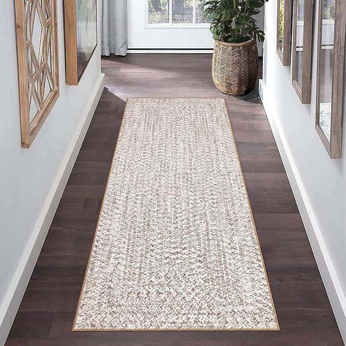 Printed Runner Rugs for Hallway 2x10 Kitchen Rugs Non Slip Washable Modern Soft Hallway Runner Contemporary Low Pile Rug for Living Room Bedroom Decor Nursery Rug, Beige/Grey