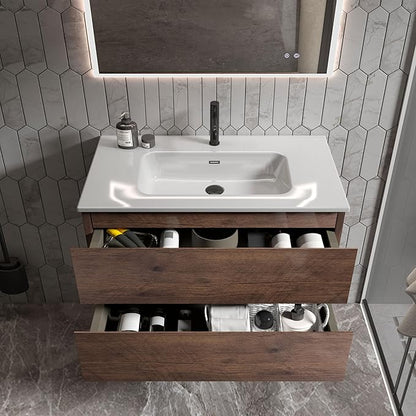 36" Bathroom Vanity with Sink, Modern Floating Vanity with Double Soft Closing Drawers, Large Storage for Small Space, Walnut, Fully Assembled - Iris Collection
