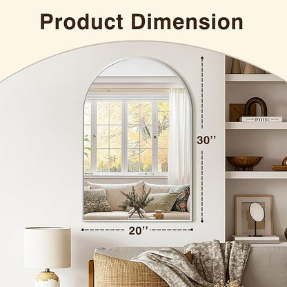 Arched Bathroom Vanity Mirror for Over Sink, 30”x20”, Silver | HD Tempered Glass, Anti-Rust Metal Frame, Hanging or Leaning, Wall Mirrors for Bathroom Sink, Bedroom, Living Room, Entryway