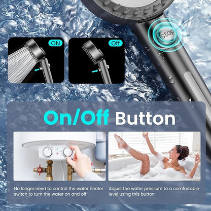 Filtered Shower Head with Handheld, High Pressure Showerhead with Filters | 4 Spray, ON/OFF Switch for Pets, Detachable Shower Heads with Water Softener Filter Beads for Hard Water- Remove Chlorine