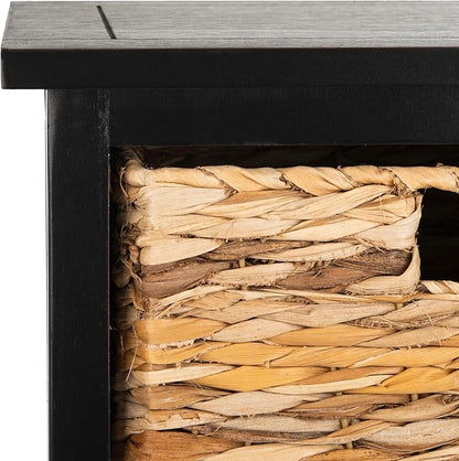 SAFAVIEH Home Collection – Connery Distressed Black Storage Cabinet with Rattan Baskets & Bottom Door, Farmhouse Accent Storage, Fully Assembled (AMH5742A)