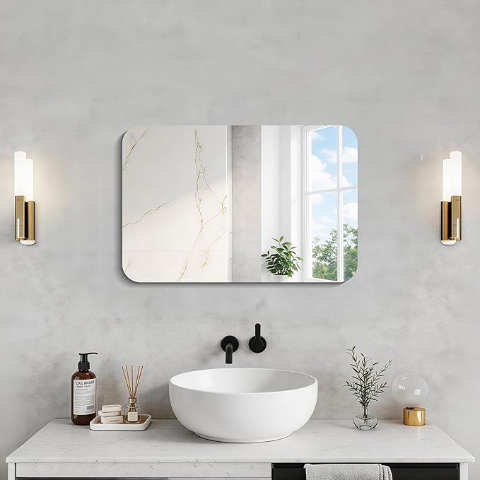 CILIBER Frameless Mirror, 16x24 Inch Rectangle Bathroom Mirror Rounded Corner, 3mm Tempered Glass Frameless Vanity Mirror with Polished Edge for Over Sink, Bedroom, Entryway, Vertical or Horizontal