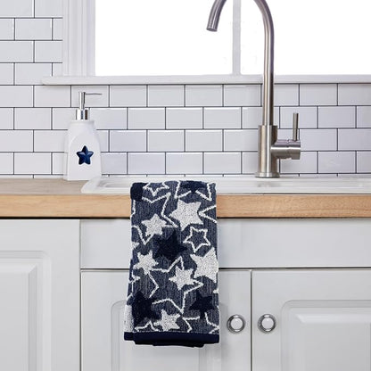 SKL Home Seasonal Stars Hand Towel Set-2pc, 100% Cotton Jacquard, Navy | Fun for Memorial Day, 4th of July, Labor Day & all patriotic holidays. For use in the bathroom, kitchen or bar.