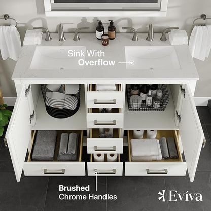 Aberdeen 48 in. White Double Sink Bath Vanity with Carrara Quartz Top and Undermount Porcelain Sinks