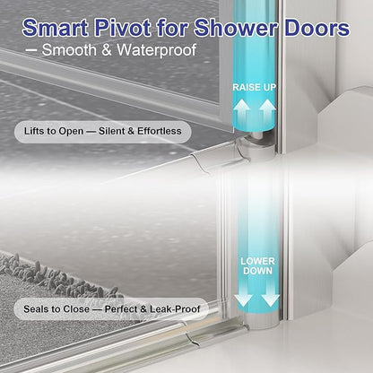 24"-26" W x 72" H Frameless Pivot Shower Door Brushed Nickel | 1/4"(6mm) SGCC Tempered Glass with Explosion-Proof Film &Nano Coating,Customizable Width