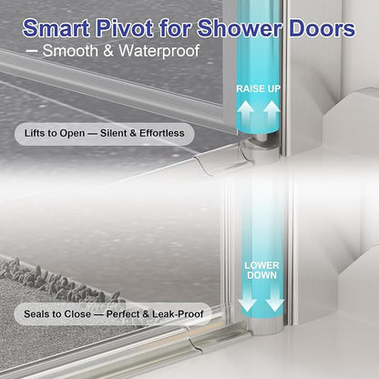 30"-32" W x 72" H Frameless Pivot Shower Door Brushed Nickel | 1/4"(6mm) SGCC Tempered Glass with Explosion-Proof Film &Nano Coating,Customizable Width