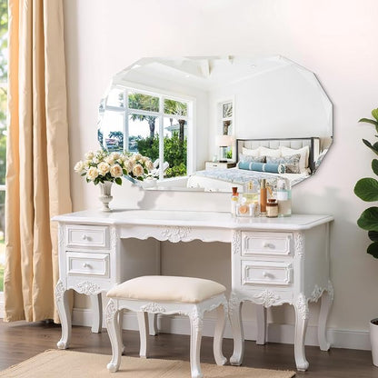 GLASHOM Frameless Oval Bathroom Mirror, 48x28 Inch Vanity Mirror for Over Sink with Beveled Edge, Decorative Wall Mirror for Bedroom, Living Room and Entryway, Hangs Horizontally or Vertically